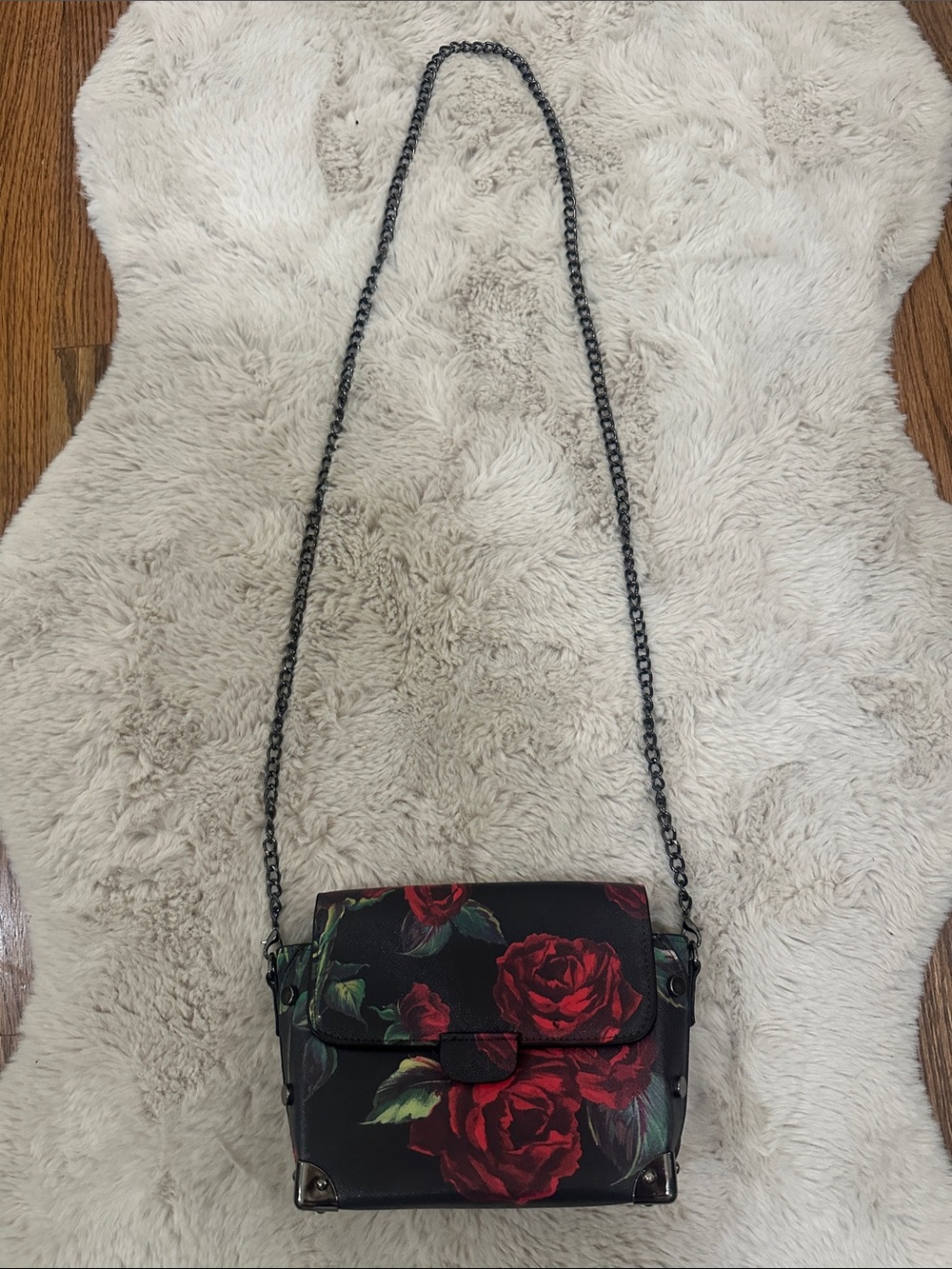 Floral Crossbody Bag with Red Rose Print
